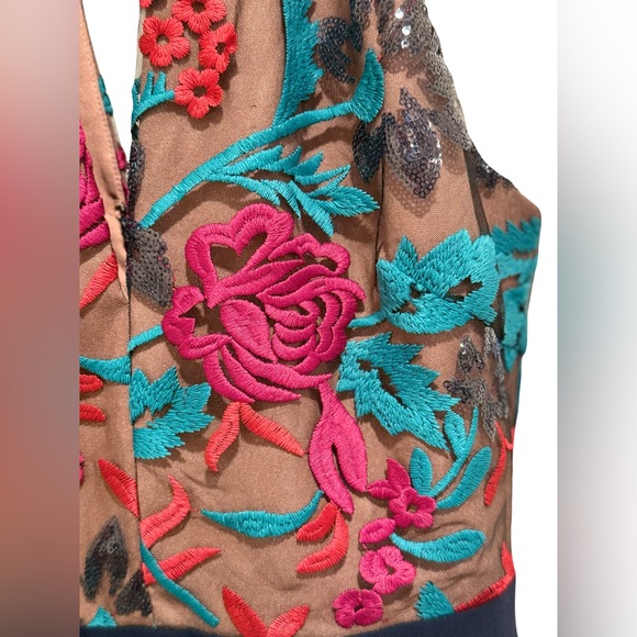 Harlyn Nordstrom NWT Sz S Navy Pink Embroidered Halter Cocktail Dress (0612) - Picture 4 of 16